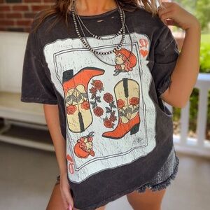 Vintage Canvas Cowgirl Queen Distressed Graphic Tee Oversized Medium